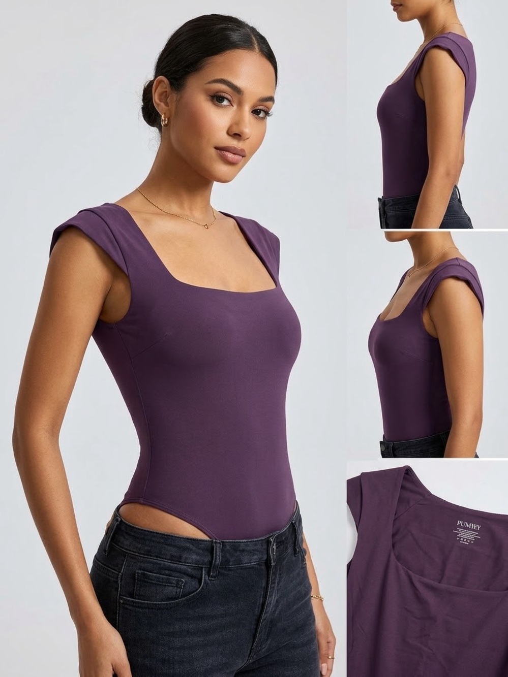 Pumiey Plum Purple Scoop-Neck Bodysuit - Women's Stretch Tank, Size Small